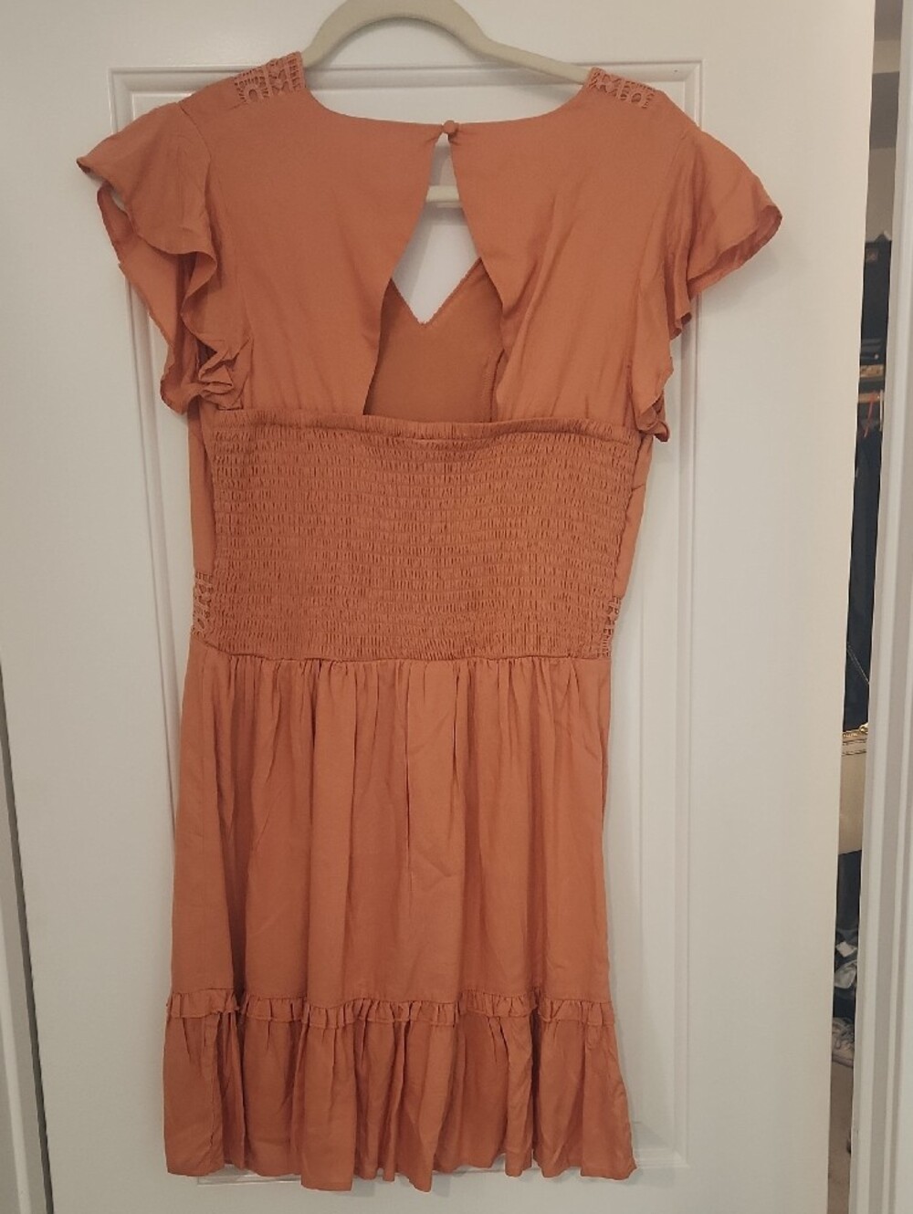 Flutter Sleeve Crochet-Trim Dress in Rust - Picture 3 of 4